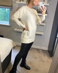 Multi faxu Pearl embellished design neckline long knit jumper dress in white