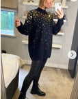 Sequin embellished front and sleeves design jumper dress in black