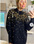 Sequin embellished front and sleeves design jumper dress in black