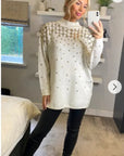 Sequin embellished front and sleeves design jumper dress in white