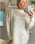 Sequin embellished front and sleeves design jumper dress in white