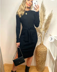 Fine knit bodycon dress with knot tie design in black