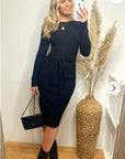 Fine knit bodycon dress with knot tie design in black