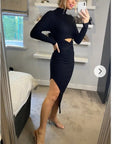 Soft Knitted Ribbed Midi Bodycon front OR back cut out design Dress In Black