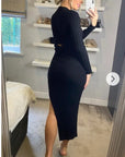 Soft Knitted Ribbed Midi Bodycon front OR back cut out design Dress In Black