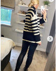 Soft Knit Striped roll-neck design cozy wool-blended jumper in black
