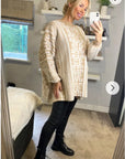 Fine knit oversized jumper with monogrammed pattern design in Beige and White
