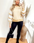 Multi layer ruffle sleeves yellow white color stripe jumper top