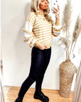 Multi layer ruffle sleeves yellow white color stripe jumper top