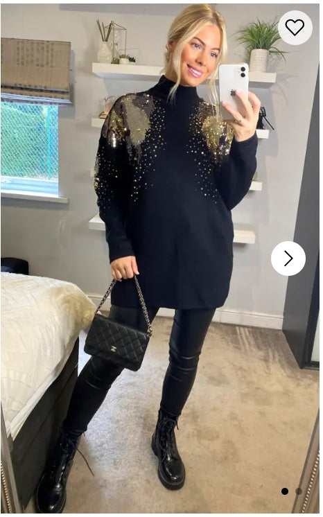 Gold Sliver Mix sequin embellished front and sleeves design jumper dre CYLONDON Gold Sliver Mix sequin embellished front and sleeves design jumper dre CYLONDON