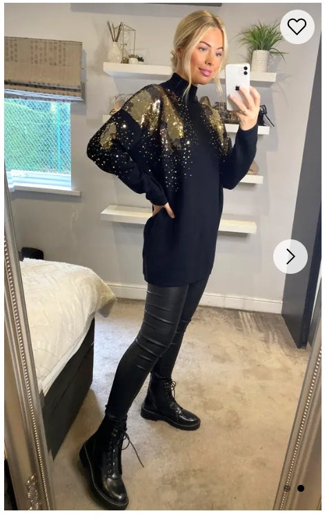 Gold Sliver Mix sequin embellished front and sleeves design jumper dre   CYLONDON