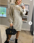 Gold metallic design long jumper dress in Cream