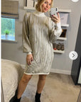 Gold metallic design long jumper dress in Cream