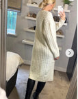 Cable knit design wool-blended long oversized cardigan in White