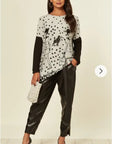 Polka dot and walking doggy print oversized jumper top