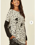 Polka dot and walking doggy print oversized jumper top