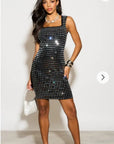 Diamond Sequin Mini Dress in Black