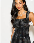 Diamond Sequin Mini Dress in Black