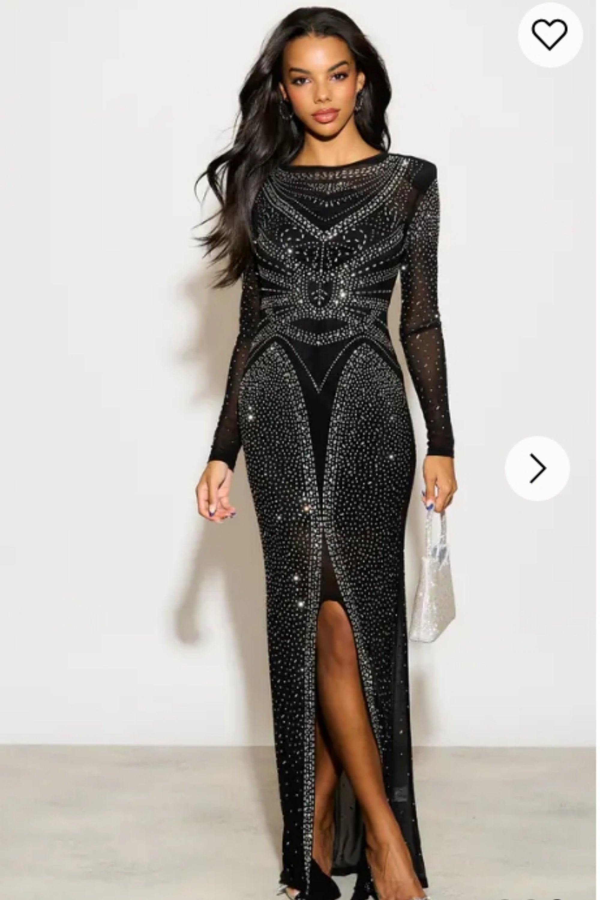 Multi Diamond Embellished long sleeves dress in black – CYLONDON