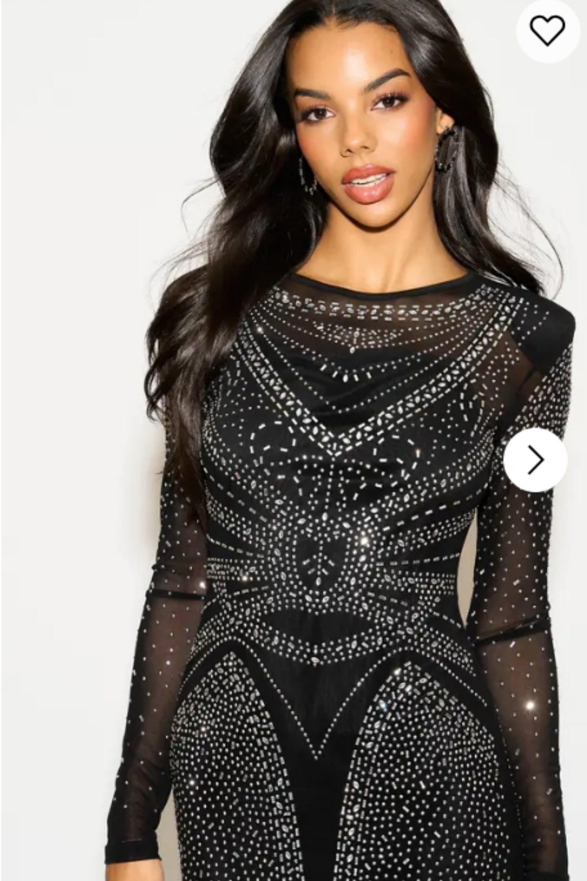 Multi Diamond Embellished long sleeves dress in black  CYLONDON