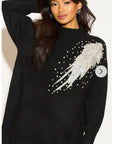 Multi Diamonded and Sequin design pattern Embroidered Long Jumper in Black