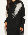 Multi Diamonded and Sequin design pattern Embroidered Long Jumper in Black