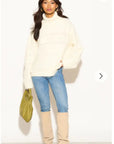 Relaxed-fit Roll- neck Jumper with open-work design in Cream