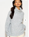 Relaxed-fit Roll- neck Jumper with open-work design in grey