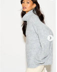 Relaxed-fit Roll- neck Jumper with open-work design in grey