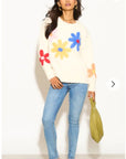 Floral Pattern Embroidered Soft knit Long Sleeves Jumper in Cream