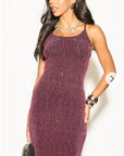 Scooped-neck sleeveless metallic-knit maxi dress in Pink
