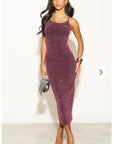 Scooped-neck sleeveless metallic-knit maxi dress in Pink