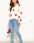 Brushed texture Sweet Heart Pattern Embroidered Jumper in cream