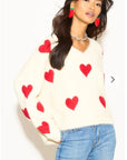 Brushed texture Sweet Heart Pattern Embroidered Jumper in cream