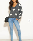 Brushed texture Sweet Heart Pattern Embroidered Jumper in Grey