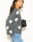 Brushed texture Sweet Heart Pattern Embroidered Jumper in Grey