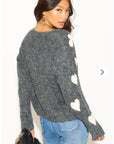 Brushed texture Sweet Heart Pattern Embroidered Jumper in Grey