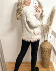 White pink Color Tweed Effect Knitted Short Cardigan Jaccket