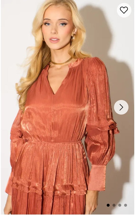 Silky feeling organza midi dress with ruffle design on sleeves and ski –  CYLONDON