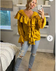 Front Frill detail long sleeves blouse top in mustard yellow