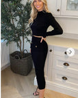Long sleeves top with buttons design and midi skirt co-ords suits in black