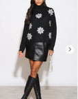 Metallic and Peals embellished snowflake pattern Soft knit Jumper in Black