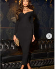 Soft Knit off the shoulder neckline long sleeves bodycon dress in black