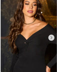 Soft Knit off the shoulder neckline long sleeves bodycon dress in black