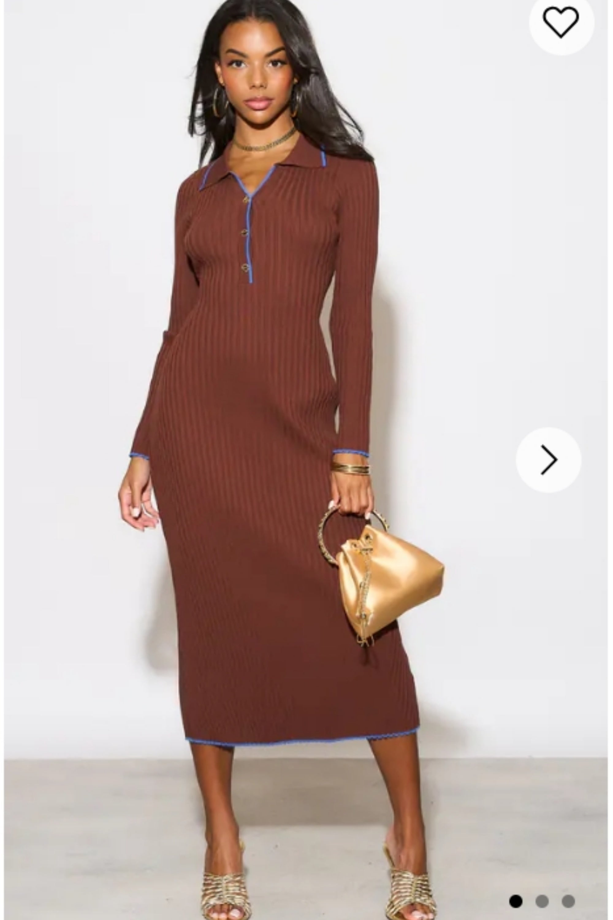 Brown color Soft knit long sleeves bodycon dress with blue line contra –  CYLONDON
