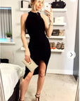 Front Open bodycon knit dress in black
