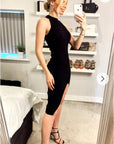 Front Open bodycon knit dress in black