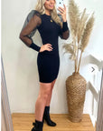 Black Bodycon Mini Dress with Organza Sleeves