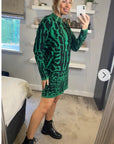 Fine Knit Leopard Print Pattern design Jumper Dress in Green
