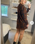 Fine Knit Leopard Print Pattern design Jumper Dress in Coffee Brown